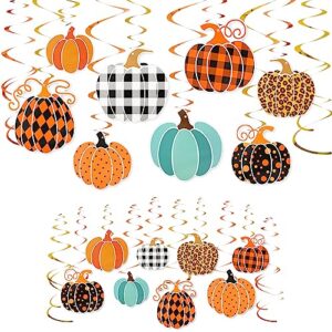 anydesign 36pcs pumpkin hanging swirl decoration kit fall hanging foil streamers with pumpkin cutout cardboard ornaments for autumn thanksgiving classroom ceiling spiral decor party supplies