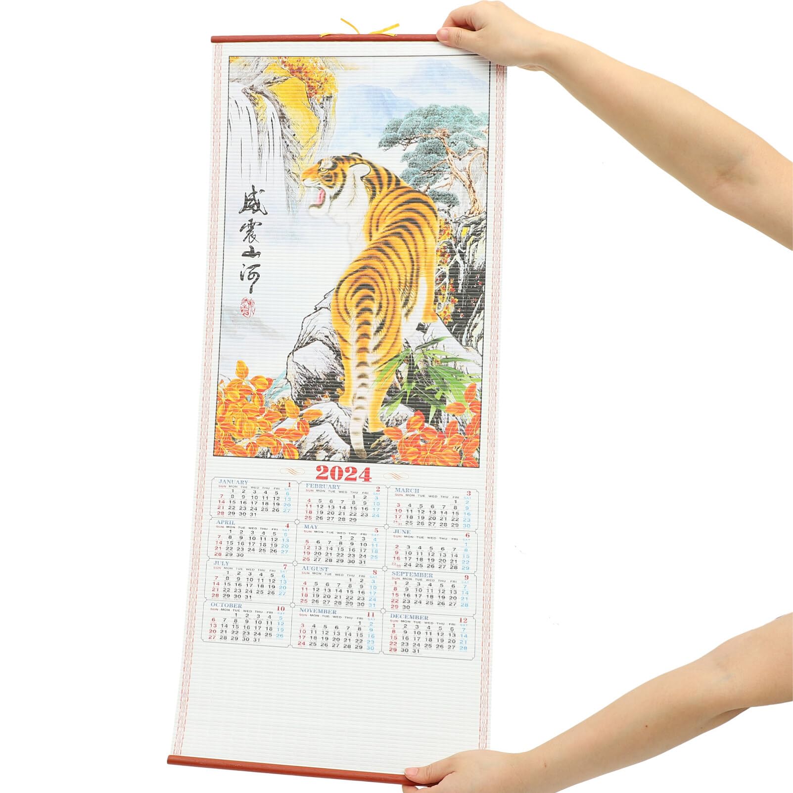 Garneck 2024 Chinese Wall Scroll Calendar, Paper Calendar Year of the Dragon Wall Calendar Chinese New Year Calendar Reel Calendar Planner