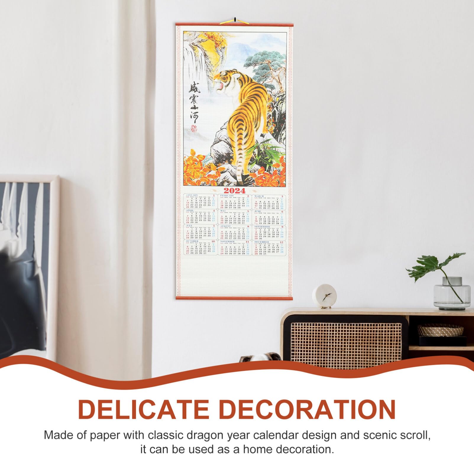 Garneck 2024 Chinese Wall Scroll Calendar, Paper Calendar Year of the Dragon Wall Calendar Chinese New Year Calendar Reel Calendar Planner