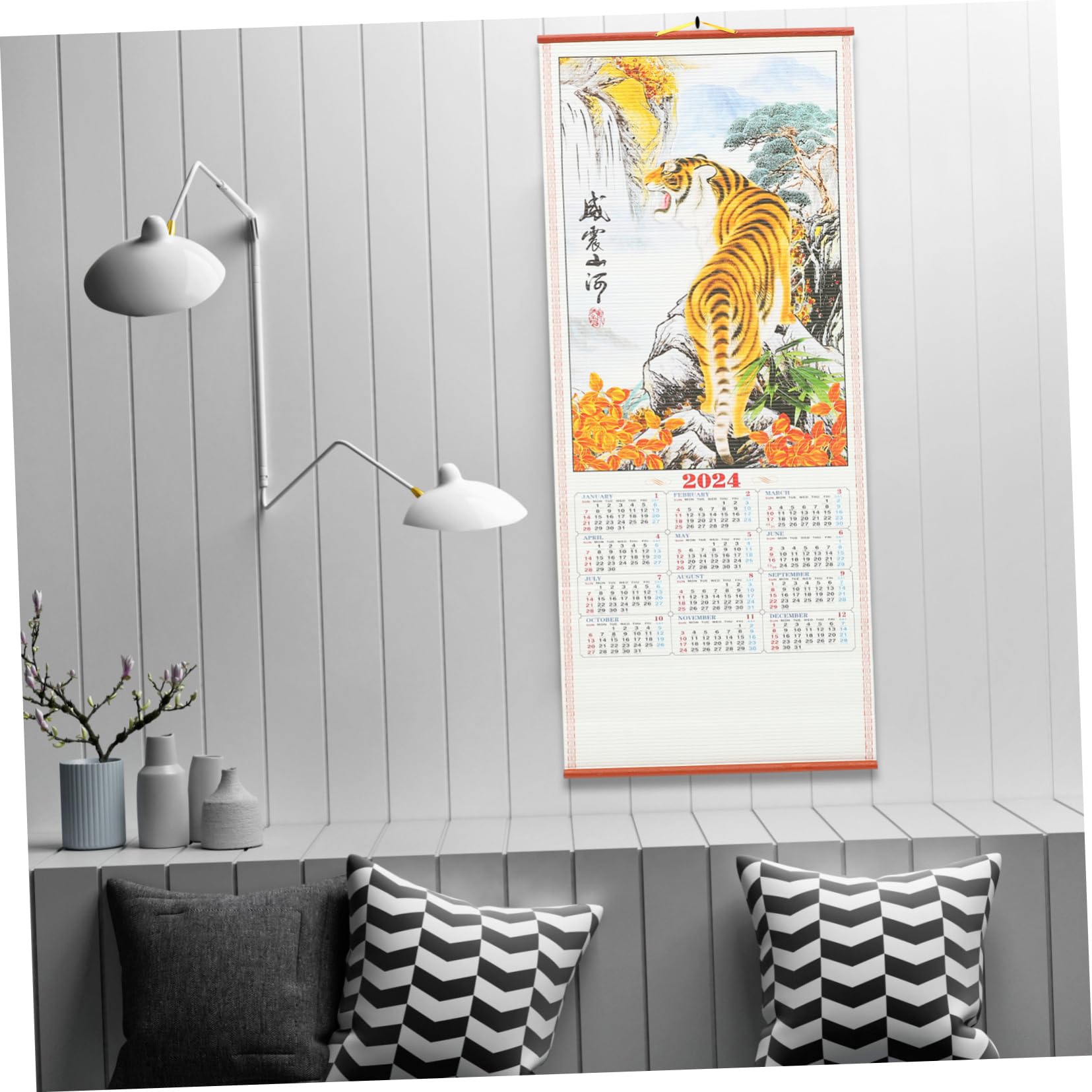 Garneck 2024 Chinese Wall Scroll Calendar, Paper Calendar Year of the Dragon Wall Calendar Chinese New Year Calendar Reel Calendar Planner