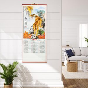 Garneck 2024 Chinese Wall Scroll Calendar, Paper Calendar Year of the Dragon Wall Calendar Chinese New Year Calendar Reel Calendar Planner