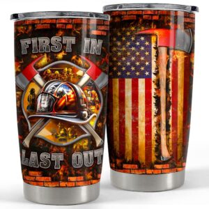 sandjest firefighter tumbler 20oz fireman gifts for men stainless steel insulated tumblers coffee travel mug firefighters cup firemen gift for birthday christmas