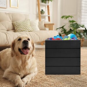 Y&ME YM Wooden Crate with Handles, Wooden Storage Box Bins, Rustic Decorative Wood Cube Organizer for Pet Toys and Accessories, Wooden Basket Container for Home, Office, Closet, Shelf (Black)