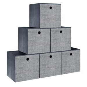 hzuaneri storage cubes, 11.8-inch foldable cube storage bin with handles, set of 6, cube storage baskets for organizing, closet organizers for shelves, bookcase, grey sc07030w
