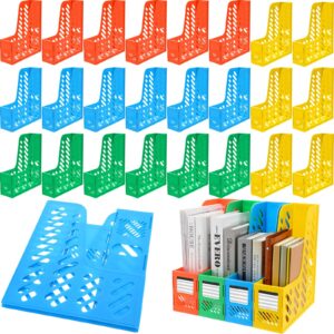 24 pack magazine file holder desk organizer foldable vertical file folder for office classroom organization and storage desktop binder rack for office classroom supplies (red, yellow, blue, green)