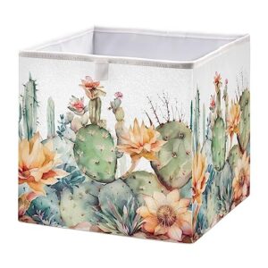 vnurnrn cactus painting collapsible cube storage bins, storage box with support board, foldable fabric baskets for shelf closet cabinet