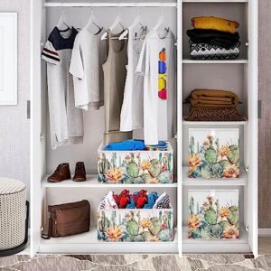 Vnurnrn Cactus Painting Collapsible Cube Storage Bins, Storage Box with Support Board, Foldable Fabric Baskets for Shelf Closet Cabinet