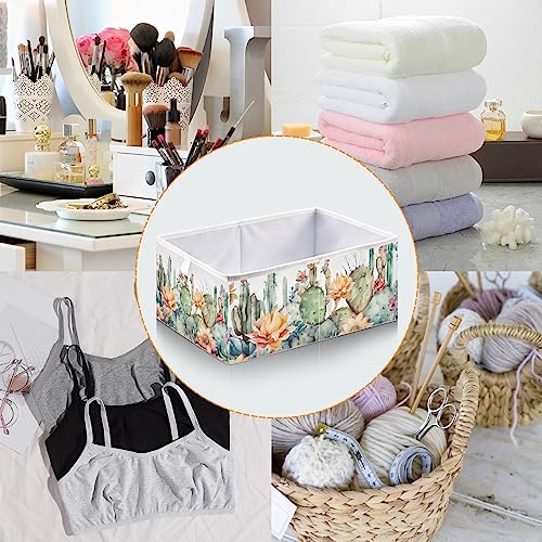 Vnurnrn Cactus Painting Collapsible Cube Storage Bins, Storage Box with Support Board, Foldable Fabric Baskets for Shelf Closet Cabinet