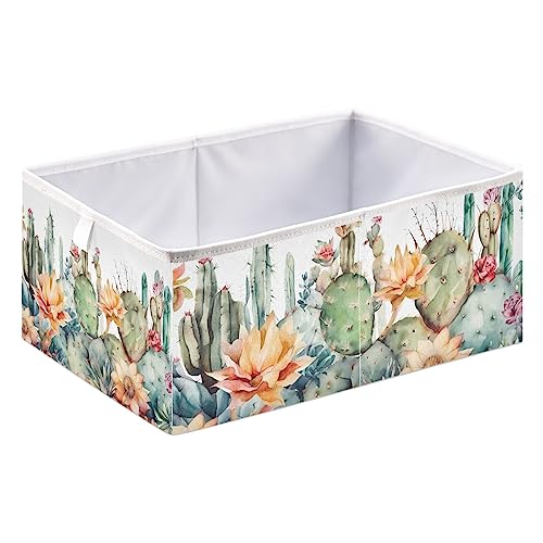 Vnurnrn Cactus Painting Collapsible Cube Storage Bins, Storage Box with Support Board, Foldable Fabric Baskets for Shelf Closet Cabinet