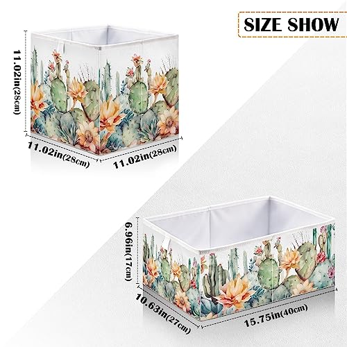 Vnurnrn Cactus Painting Collapsible Cube Storage Bins, Storage Box with Support Board, Foldable Fabric Baskets for Shelf Closet Cabinet