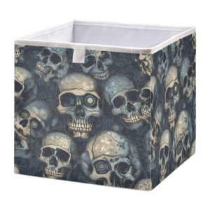 vnurnrn fabric cube collapsible storage cube gothic skulls print, storage bins with support board, foldable basket for shelf closet cabinet 15.75×10.63×6.96 in