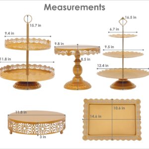 Tiered Cake Stand 5 Pc. Set with 3-Tier, 2-Tier, and Round Displays, Pedestal Dessert Stands, and Square Serving Tray Platter for Cupcakes, Pies, Cookies, Pastries, and Snacks