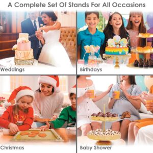 Tiered Cake Stand 5 Pc. Set with 3-Tier, 2-Tier, and Round Displays, Pedestal Dessert Stands, and Square Serving Tray Platter for Cupcakes, Pies, Cookies, Pastries, and Snacks