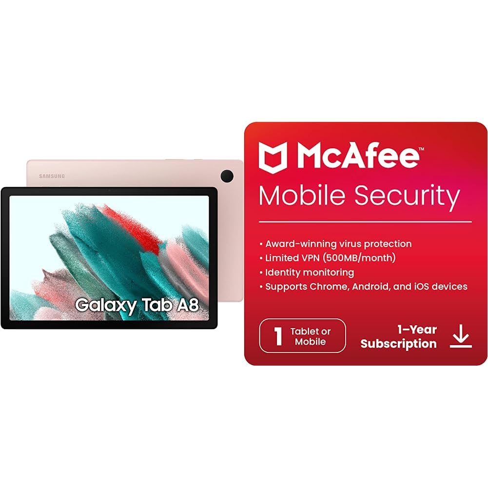 SAMSUNG Galaxy Tab A8 10.5” 32 GB Android Tablet [Pink Gold] and McAfee Mobile Security Software [Download]