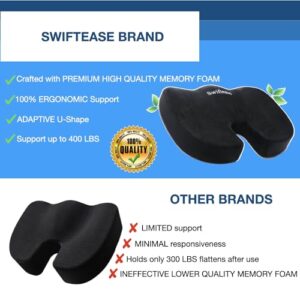 Swiftease Memory Foam Seat Cushion for Chair Long Sitting Hours Office Desk Car Chair Butt Pillow Body Travel Wheelchair Premium Gaming School Pain Relief and Travel Carrying Bag Included