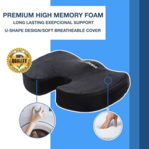 Swiftease Memory Foam Seat Cushion for Chair Long Sitting Hours Office Desk Car Chair Butt Pillow Body Travel Wheelchair Premium Gaming School Pain Relief and Travel Carrying Bag Included