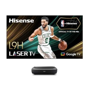 hisense 100l9h laser tv trichroma ultra short throw projector with 100" alr high gain screen, 4k uhd, 3000 ansi lumens, dolby vision & atmos, hdr10, google tv, netflix