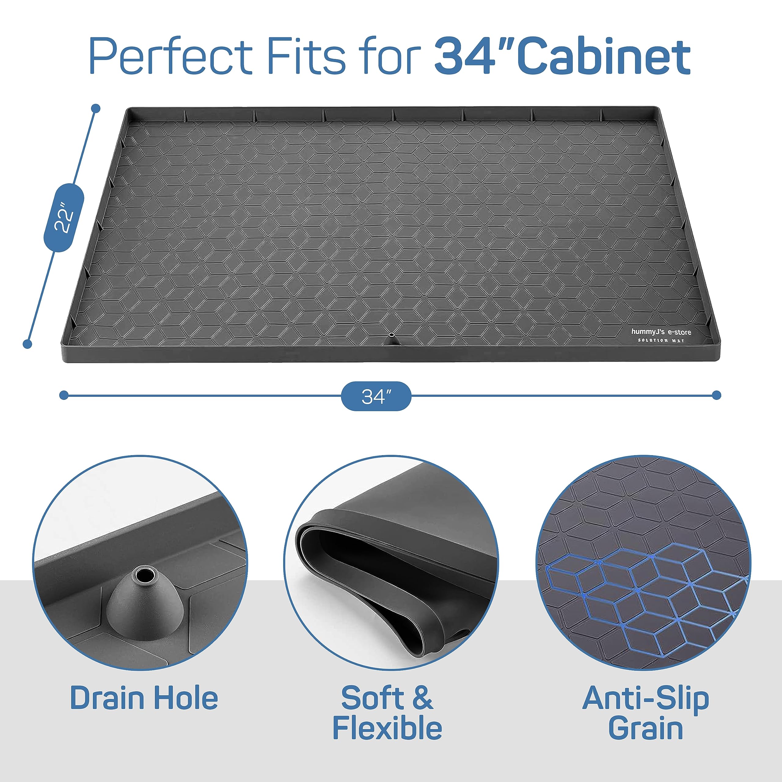 Under Sink Waterproof Mat, Under Sink Mats For Kitchen Cabinet and Bathroom Under The Sink Mats, 34" * 22" Black Silicone Under Sink Liner, Easy to Clean, Drain, and Can hold up to 3.5 Liters of water