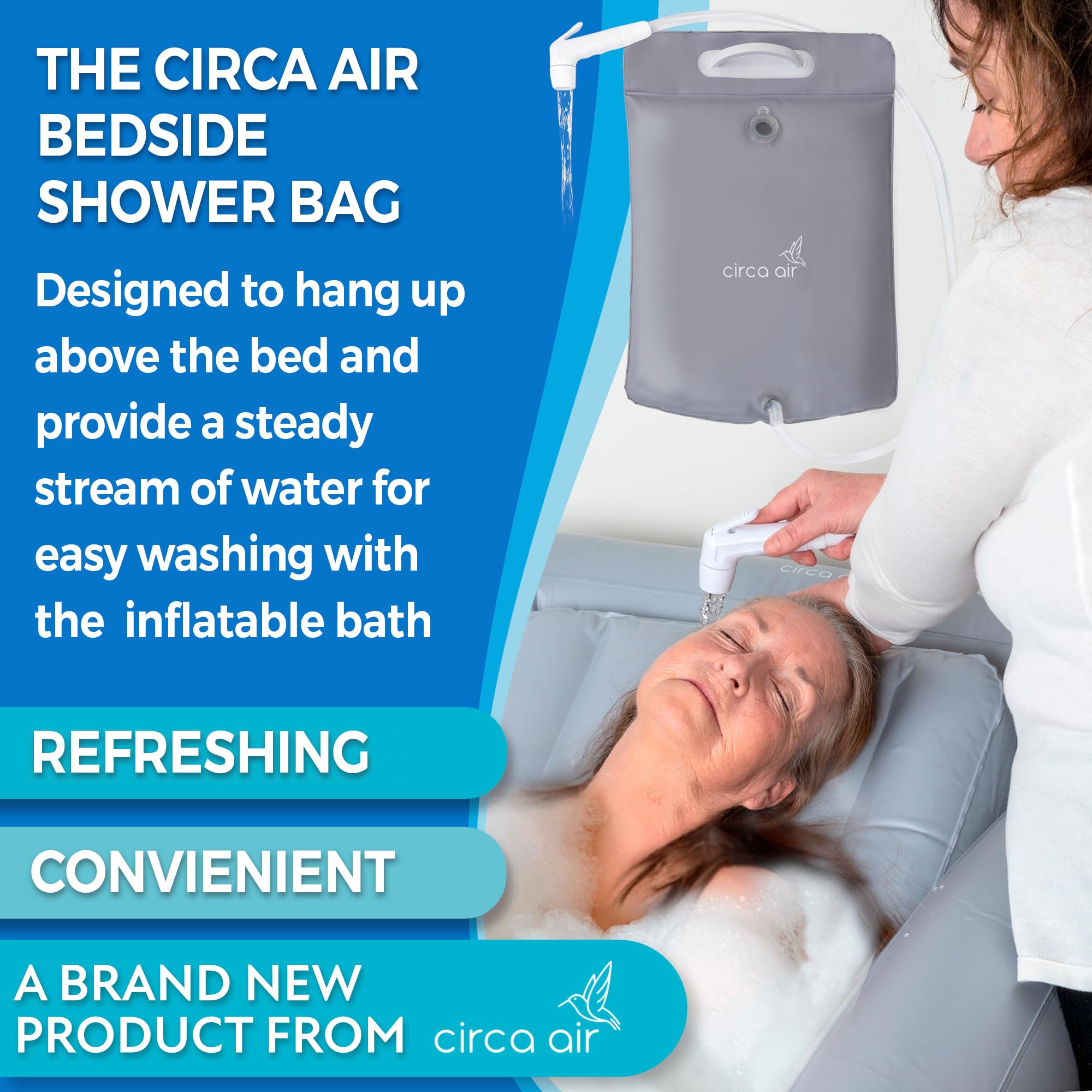 Circa Air Portable Bath Tubs Adults - Medical Inflatable Tub for Bedridden, Handicap, Elderly, Disabled Patients, Collapsible Bathtub System for Elderly Care, Full Bodywash & Hair Washing in Bed