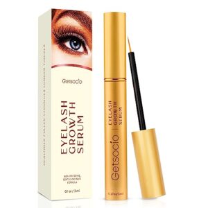 premium eyelash serum by getsocio, lash boosting serum for longer, fuller thicker looking lashes (3ml),gold,0.1