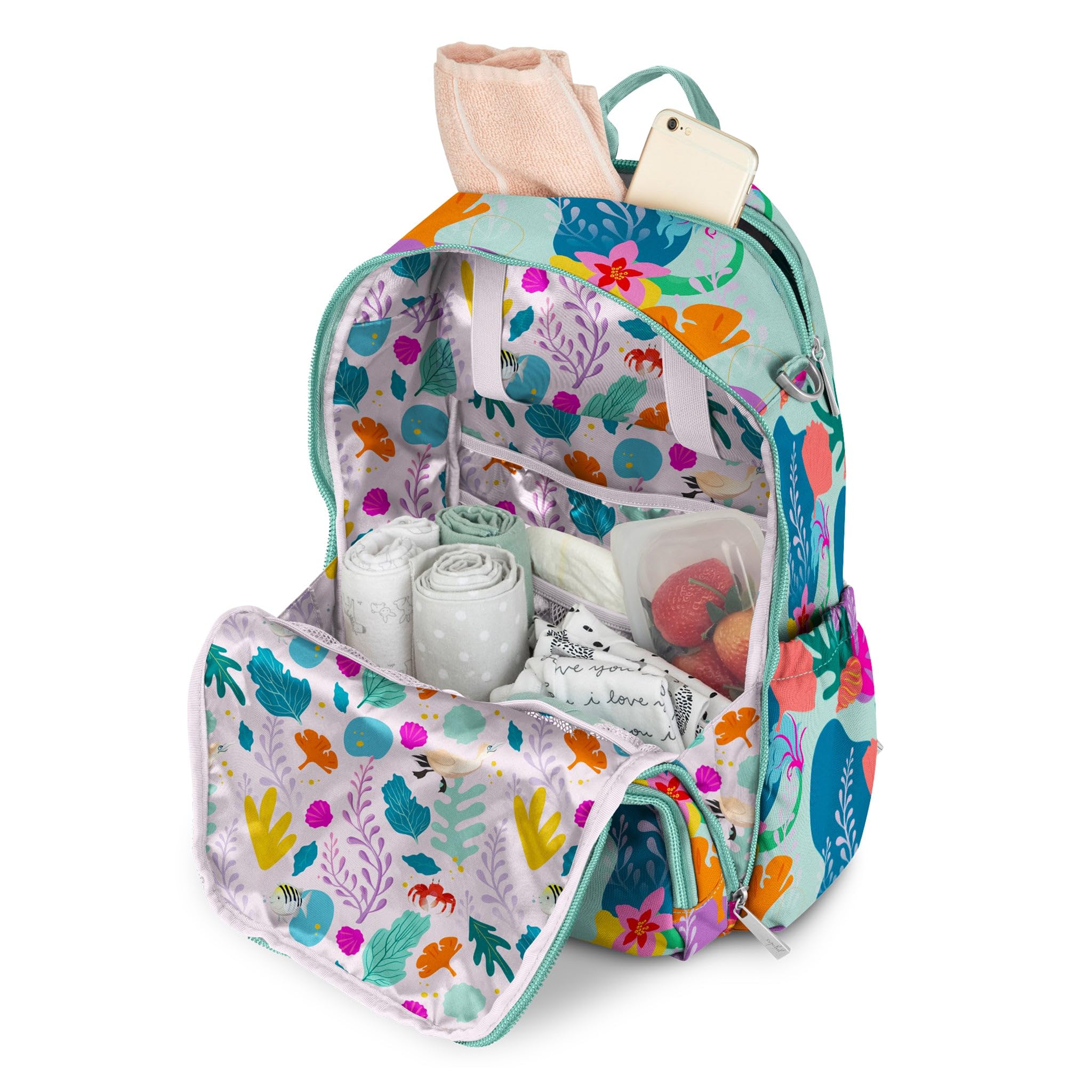 JuJuBe Disney's The Little Mermaid Zealous Diaper Bag Backpack, Fashionable Lightweight Travel Bag, 9 Pockets for Organization, Baby Bottles, Diapers, Pacifier, Snacks, Padded Adjustable Back Straps