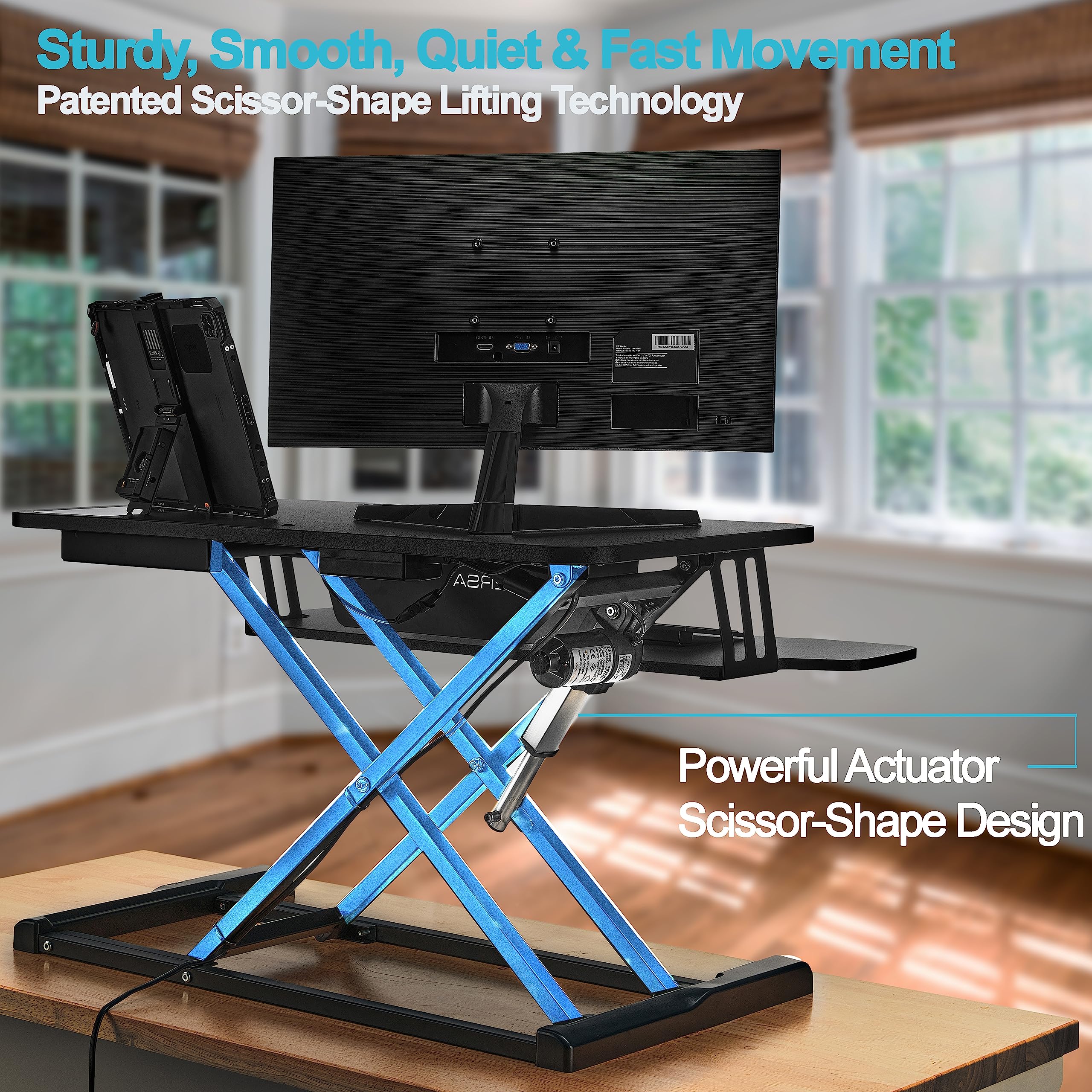 VERSADESK® PowerRiser 32 Inch Electric Standing Desk Converter for Dual Monitor, Laptop Workstation with Wide Keyboard Tray, Height Adjustable Sit to Stand Desk Riser, Black (Black, 32")