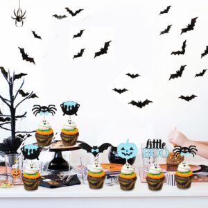 Fangleland Halloween Little Boo Ghost Cupcake Toppers Baby Shower Decorations for Boy, 36Pcs Blue and Black Dessert Table Cupcake Toppers Decors Gender Reveal Birthday Party Favor Supplies