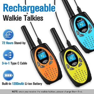 Walkie Talkies for Adults Long Range 3 Pack,Rechargeable 22 Channels Two Way Radios FRS Walkie Talkie Built-in 1200mAh Li-ion Batteries,VOX,USB-C Charging,Crystal Voice for Camping Hiking Cruise Ships