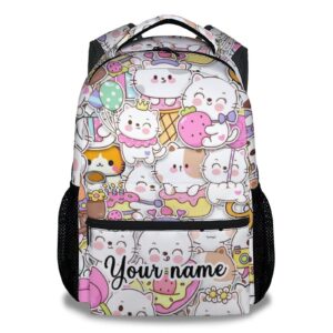cunexttime custom cat backpack for girls boys, 16 inch colorful backpacks for school, cute lightweight durable bookbag for kids