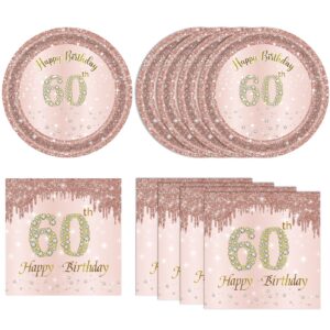 60th birthday decor 60th birthday decorations for women rose gold birthday supplies plates and napkins rose gold 1964 birthday decorations disposable tableware party supplies for women