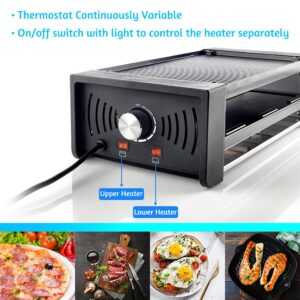 TAMARIT Raclette Party Grill Portable Indoor Electric Korean BBQ Grill 2 in 1 Raclette Table Grill with Ceramic Nonstick Coating Grill Plate 4 Pizza Pans 8 Cheese Trays Upper & Lower Heater, PFAS-Free