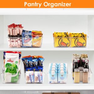 Pantry Organizers and Storage, Hronta 4 Pack Clear Storage Bins for Kitchen, Fridge, Cabinet Organization, 4 Compartment Organizer Bins for Snacks, Pouches, Spice Packets, Tea Bags