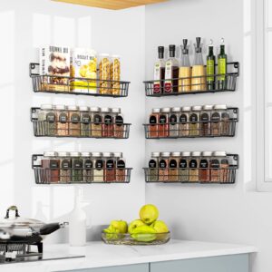 mystozer spice rack organizer wall mount, hanging spice pantry storage shelf organization, set of 6 space saver seasoning racks for kitchen cabinet, door or pantry, black