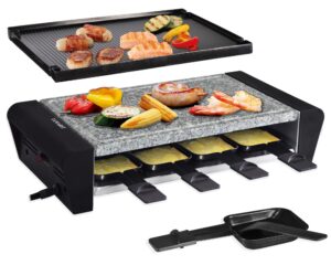 tamarit raclette table grill 3-in-1 electric grill portable, korean bbq grill indoor with 8 paddles, dishwasher safe reversible non-stick aluminum plate & grill stone for parties and family gatherings