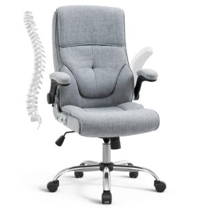 YAMASORO Ergonomic Executive Office Chair with Wheels,Linen Fabric Home Office Desk Chairs, High Back Computer Chairs with Lumbar Support,Grey