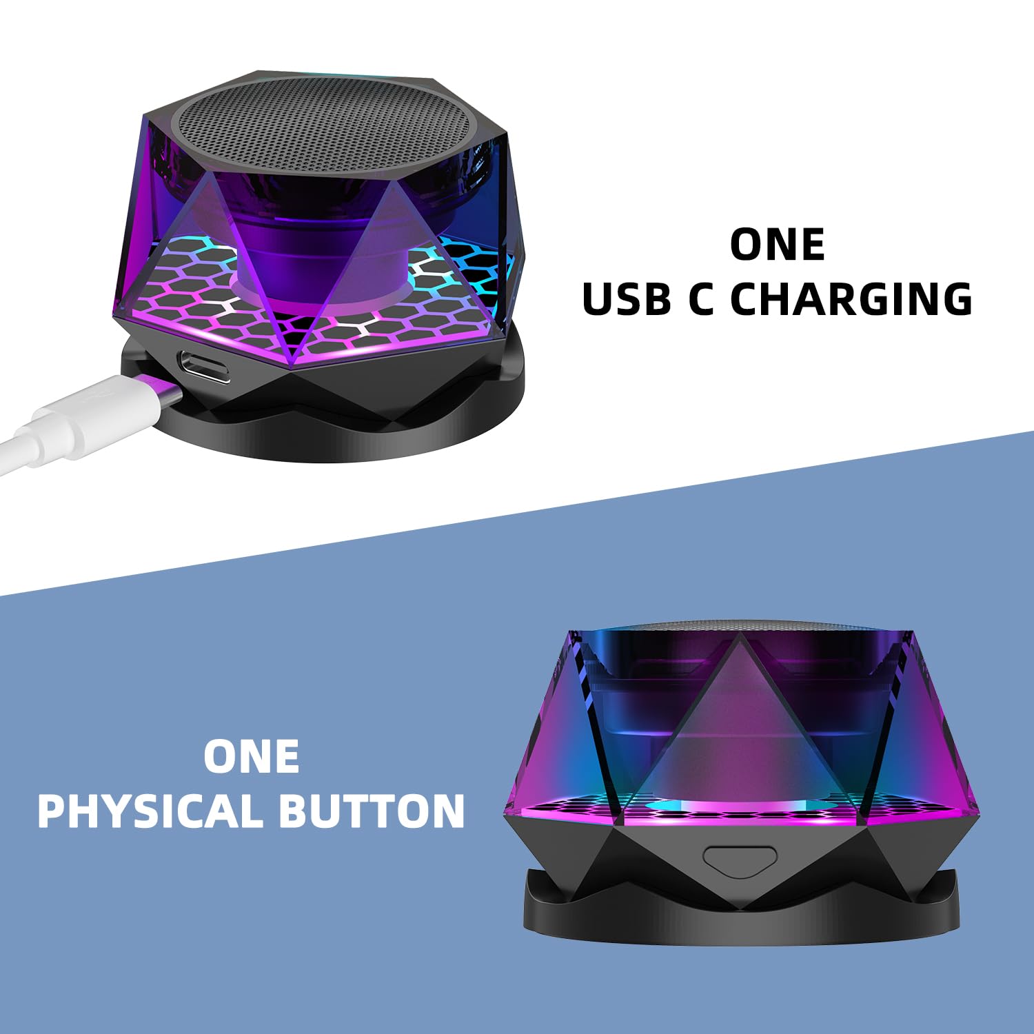 EGKimBa Magnetic Diamond Bluetooth Speaker, Small Wireless Speaker with Multi RGB Color Light Show, Portable Phone Stand for iPhone, Android, TWS Pairing