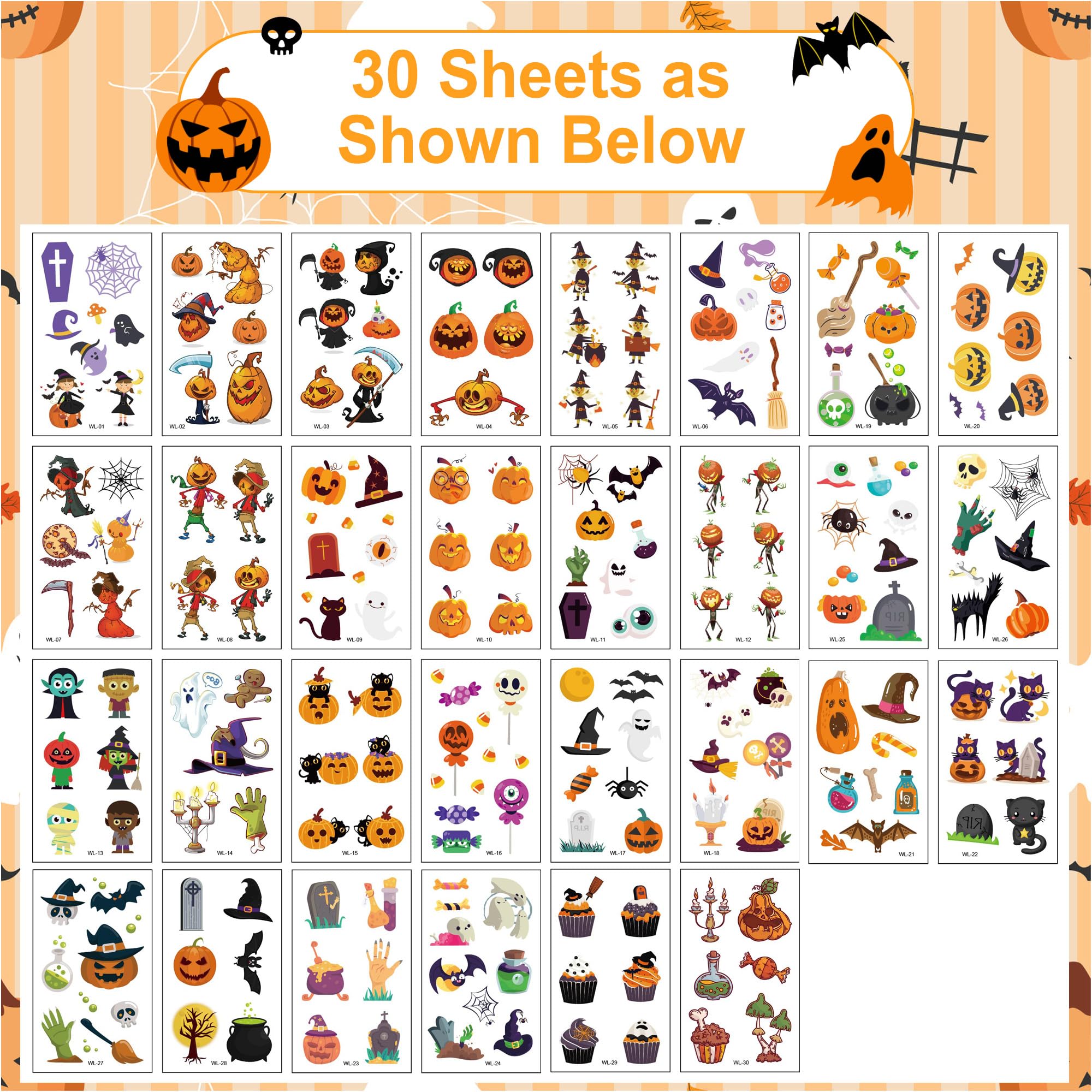 298 PCS Halloween Temporary Tattoos for Kids，Halloween Assorted Treat or Trick Halloween Fake Tattoo Stickers for Boys Girls Goody Bag Stuffers Prizes Party Favors