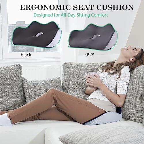 PABTID Office Chair Seat Cushion - 3D Full Wrap Memory Foam Chairs Cushions - Non-Slip Sciatica, Back, Coccyx, Tailbone Pain Relief Chair Pad - Butt Pillow for Long Sitting Office Gaming Car