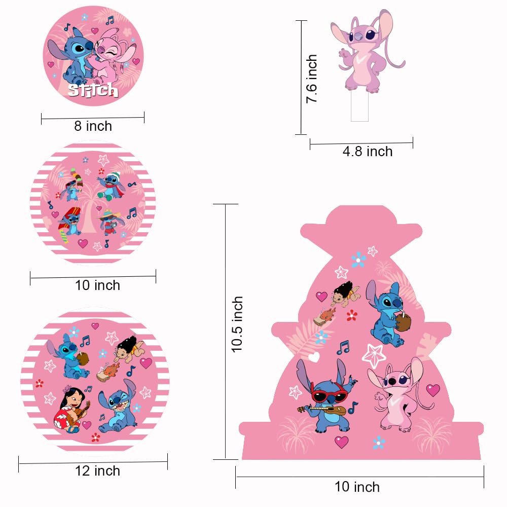 Stitch Birthday Decorations, 3 Tier Pink Cake Stands for Party, Lilo and Stitch Party Supplies Cupcake Holder, Boys Girls Birthday Baby Shower Party Supplies