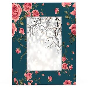 cfpolar vintage watercolor red rose 5x7 picture frames solid wood high definition acrylic photo frame fits to 5x7 inch photos, wall mounting picture frame for tabletop or wall display home decor