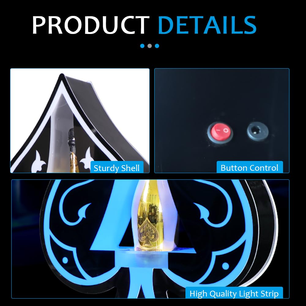 ZYLZHMCH LED Bottle Display Shelf, Ace of Spade Champagne Bottle Presenter Gradient Color and 7 Color Light Modes Flashing Shimmering Bottle Sparklers