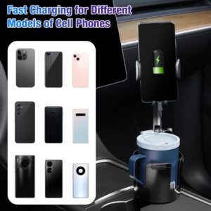 THIS HILL 3-in-1 Car Wireless Charger Cup Holder, Upgrade 15W Charging, Car Cup Holder Phone Mount with Adjustable Base & 360° Rotation Compatible for All Smartphones(with Car Adapter)