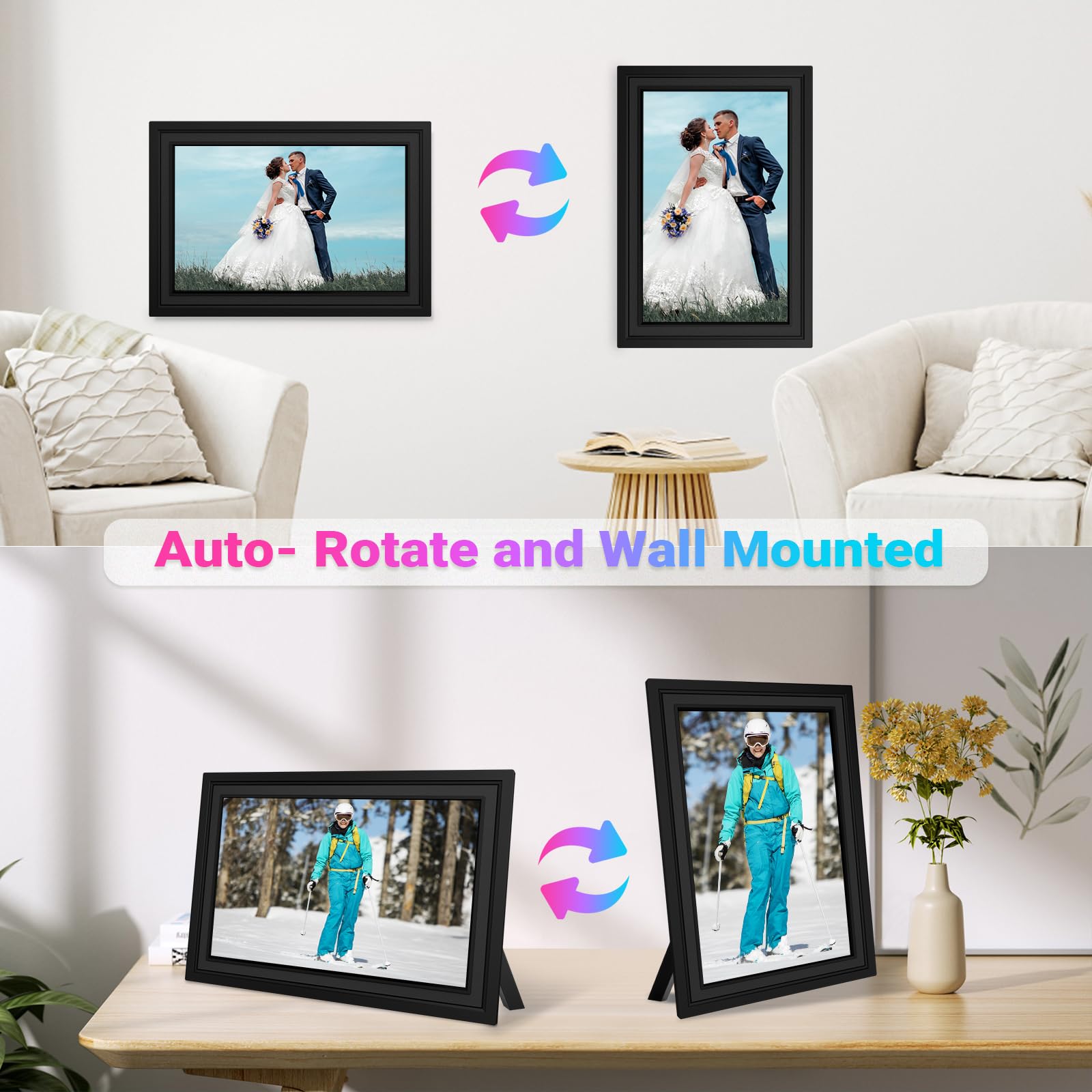 YEMSD 10.1" WiFi Digital Picture Frame, Auto-Rotate, 1280x800 HD IPS Touchscreen Digital Photo Frame, Wall Mountable, Share Photos and Videos Remotely via Frameo APP, Surprise Gifts (Black)