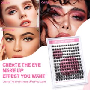 Lash Clusters, 40D-0.07-C Curl 8-16 Mix Diy Lash Lift Kit, Individual Lashes 144 Clusters False Eyelashes, Waterproof Lash Extension with Tweezer, Manga and Wispy Lash Clusters Diy at Home (YY2)