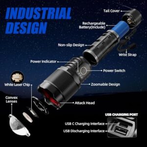 TEQDOT Flashlights 900000 High Lumens LED Rechargeable Tactical Flashlight Zoomable 3 Modes Fast Charging IPX6 Waterproof Super Bright Black Handheld Flashlights for Camping Hiking Outdoor and Gift