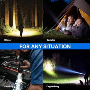 TEQDOT Flashlights 900000 High Lumens LED Rechargeable Tactical Flashlight Zoomable 3 Modes Fast Charging IPX6 Waterproof Super Bright Black Handheld Flashlights for Camping Hiking Outdoor and Gift