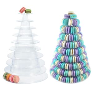 10 Tiers Round Macaron Tower Stand Plastic Transparent Cake Stand Macaron Display Rack Desserts Cupcake Holder Platter for Baby Shower, Birthday Party, Wedding, Party Decor