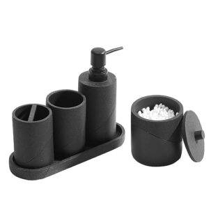 bathroom accessories set, 5pcs modern bathroom accessory set with tray, mouthwash cup & toothpaste holder & qtip holder, soap dispenser (black)