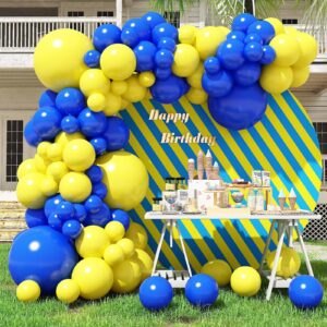 royal blue and yellow balloon garland kit, 100pcs royal blue and yellow balloon arch kit with different sizes 18/12/10/5 inch balloons for birthday wedding anniversary bachelorette party decorations