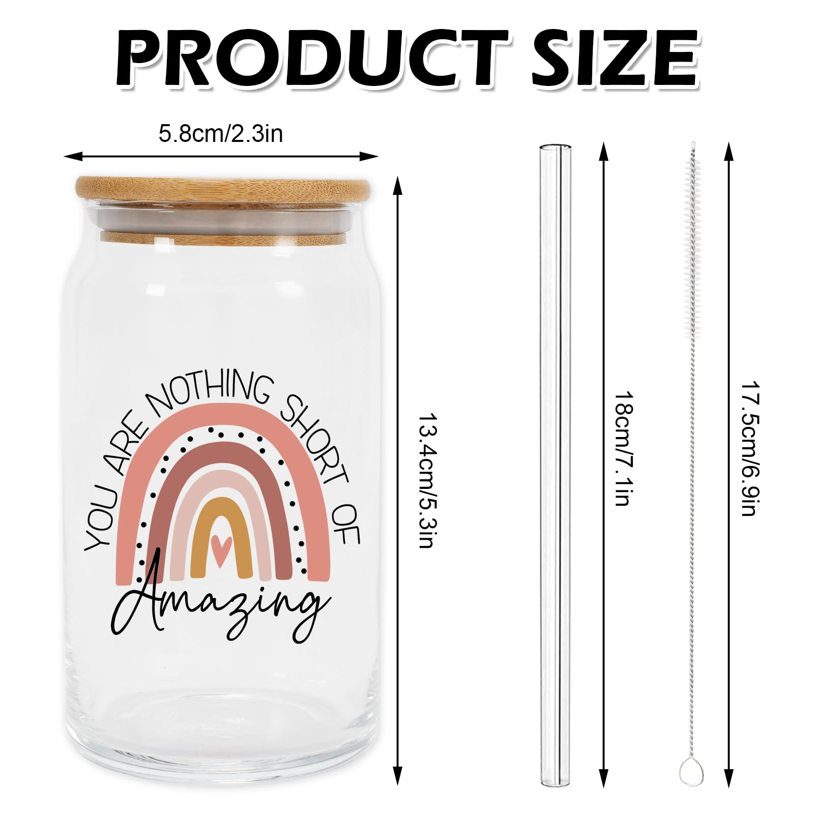 Whaline You Are Nothing Short of Amazing Mug 16oz Boho Rainbow Teacher Inspirational Beer Can Glass with Lid and Straw Iced Coffee Cup for Tea Water Wine Teacher's Day Christmas